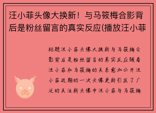 汪小菲头像大换新！与马筱梅合影背后是粉丝留言的真实反应(播放汪小菲视频)