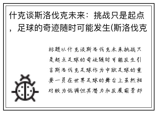 什克谈斯洛伐克未来：挑战只是起点，足球的奇迹随时可能发生(斯洛伐克这个球队怎么样)