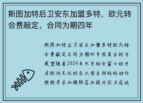 斯图加特后卫安东加盟多特，欧元转会费敲定，合同为期四年