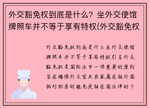 外交豁免权到底是什么？坐外交使馆牌照车并不等于享有特权(外交豁免权百科)